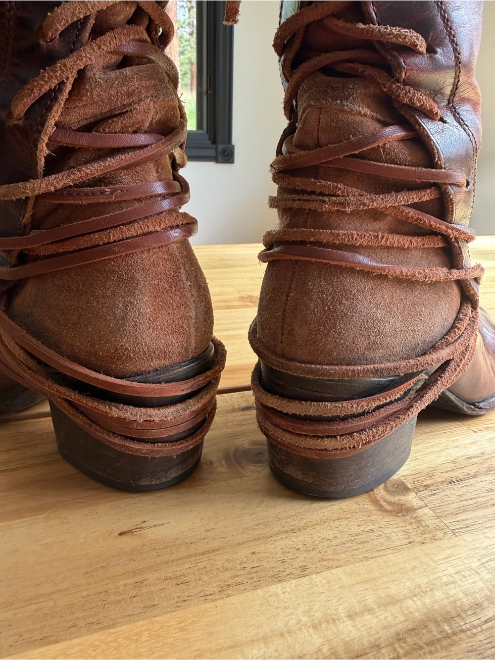 Freebird Coals - Women’s Tall Lace-Up Leather Boots in Cognac - Picture 9 of 12